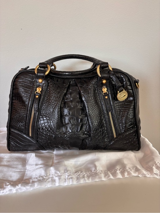 Brahmin Handbags - Brahmin Black Croc-Embossed Satchel with Gold Hardware
